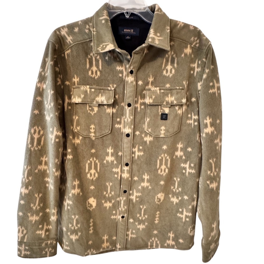 Roark Diablo Polar Fleece Shirt Jacket Mens Small Olive Green Geometric RW607